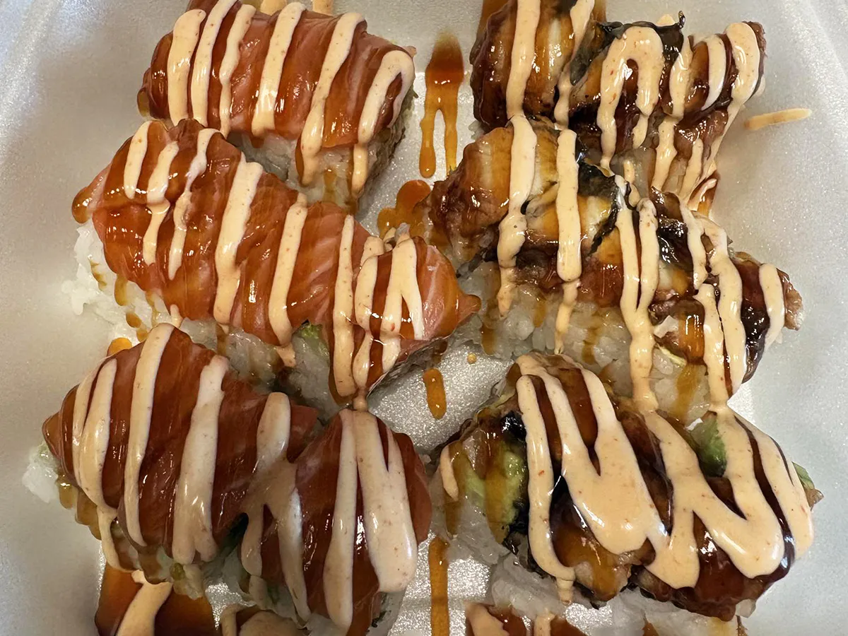 Salmon Roll and Unagi Roll at Tasty Sushi, a Japanese Restaurant in Sacramento